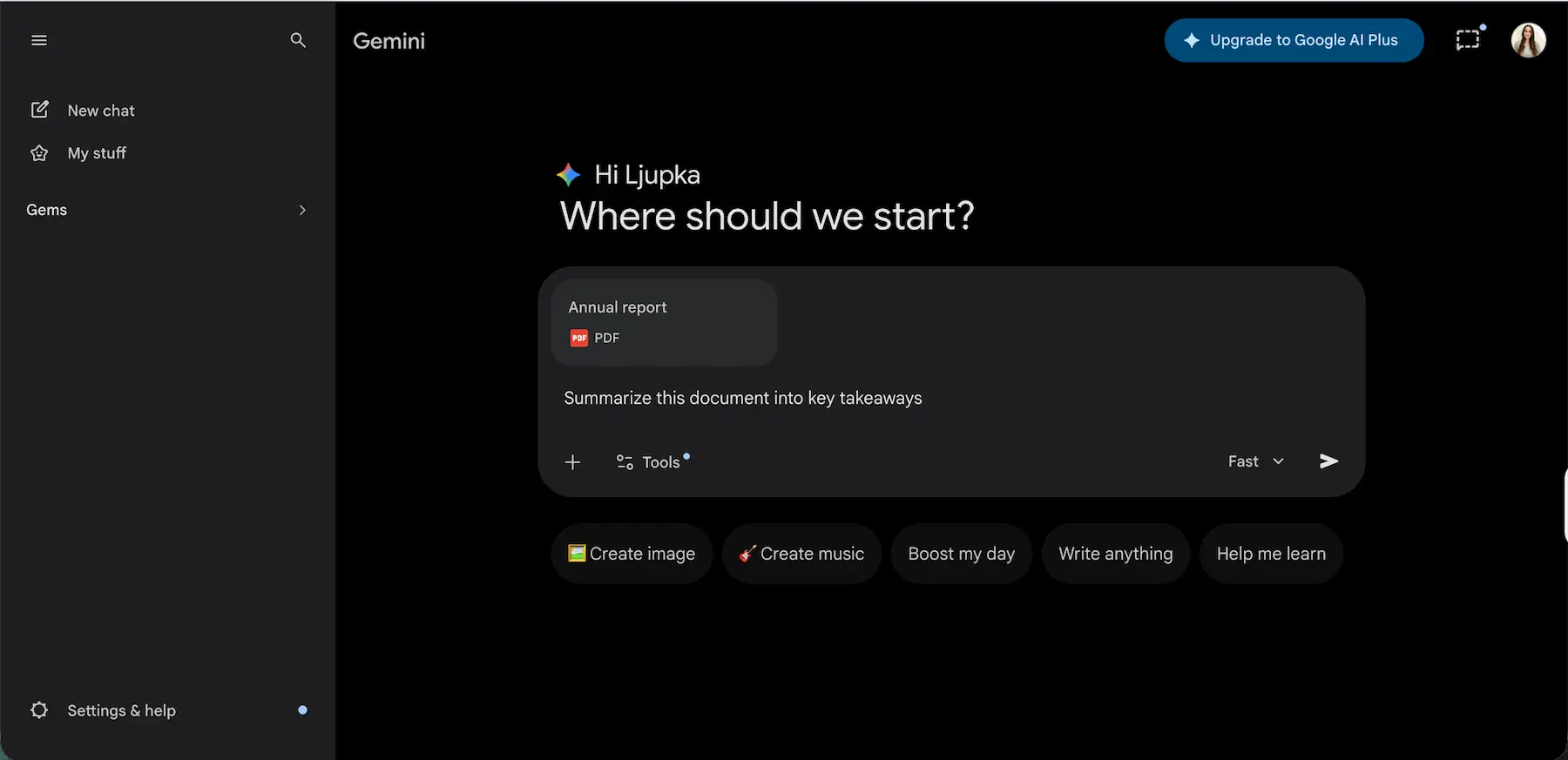Uploading a document to Gemini