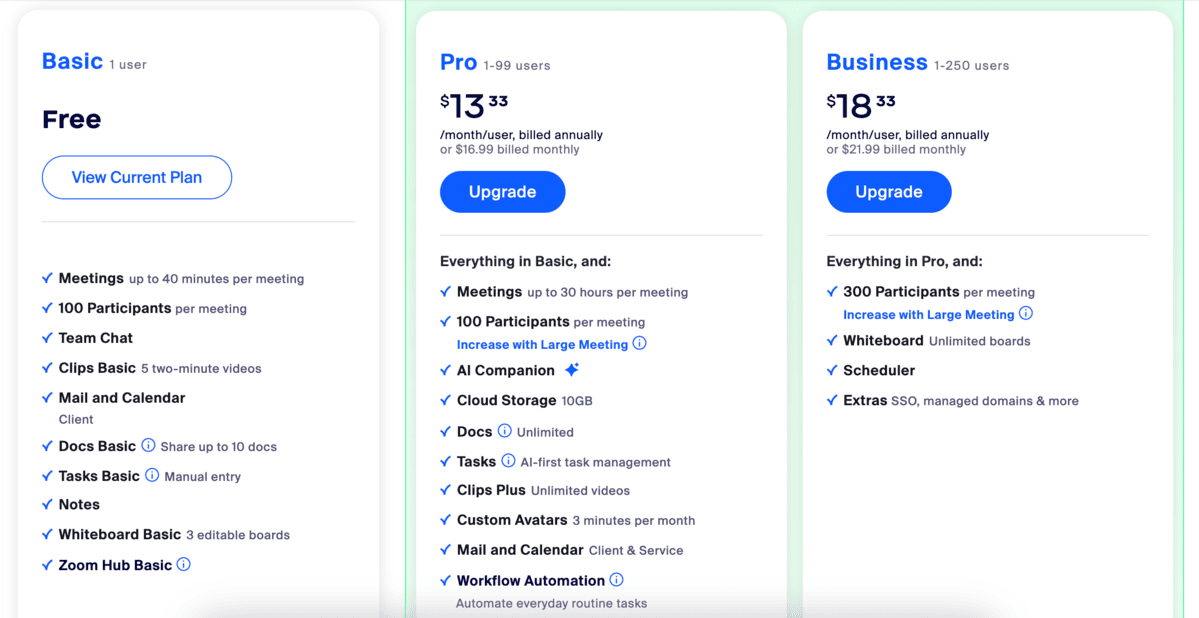 Zoom pricing