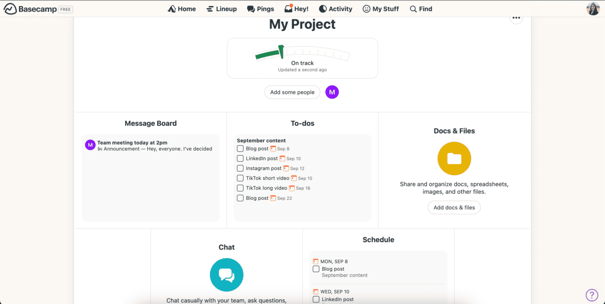 Basecamp homepage