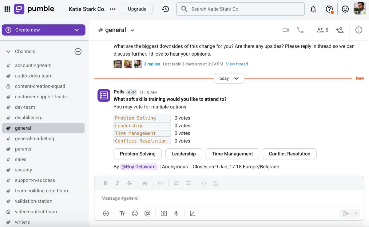 By integrating Pumble with Polls, you can simplify your decision-making process and get everyone’s opinion at the same time