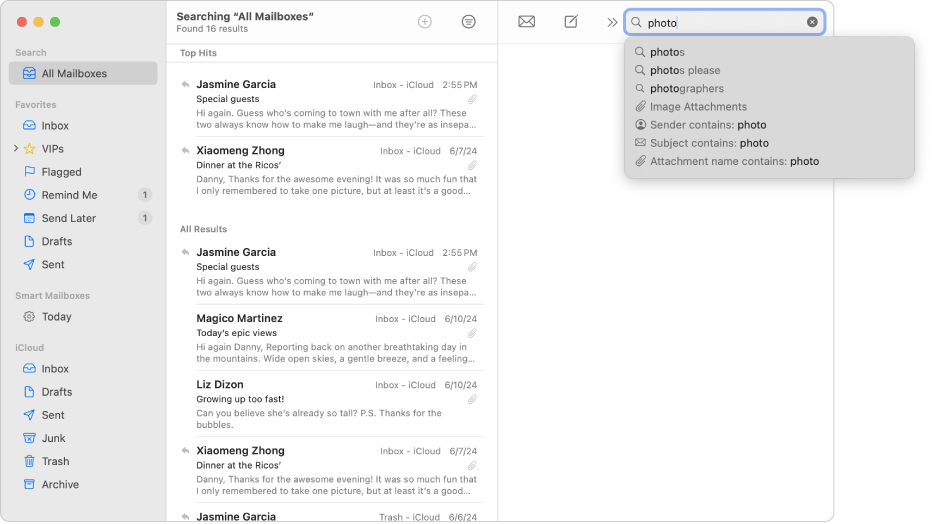 Search function in iCloud Mail
