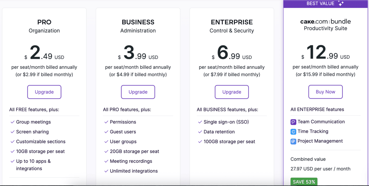 An overview of Pumble’s pricing