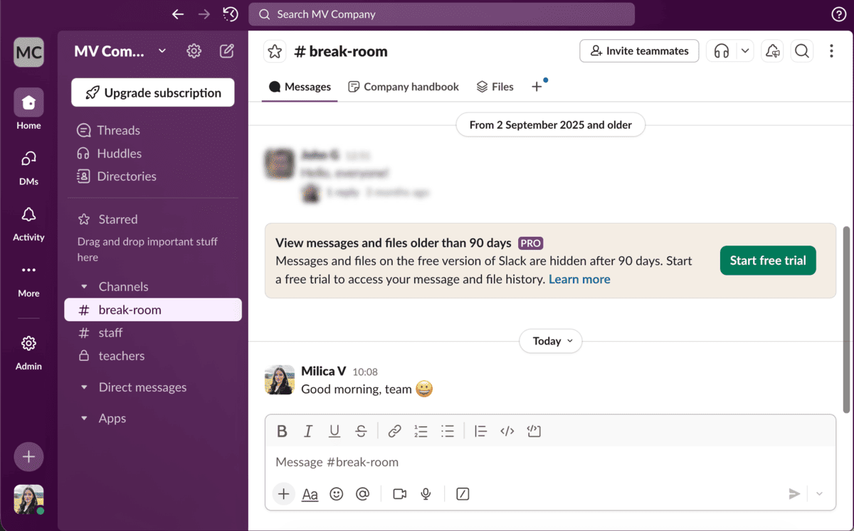 Slack messages locked behind a paywall