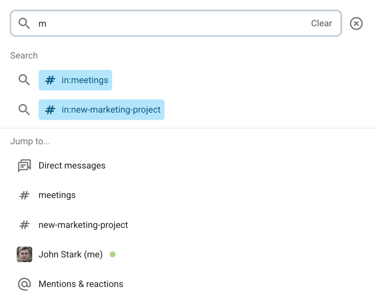 Some search options in Pumble