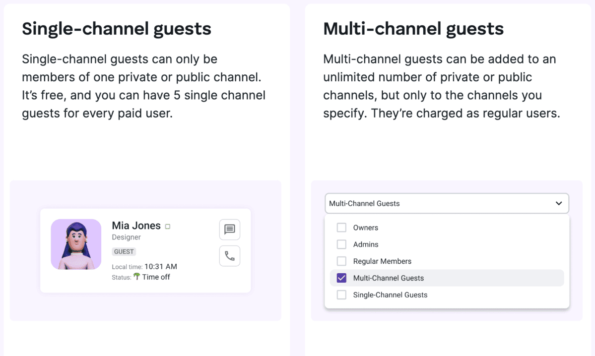 Guest access options in Pumble