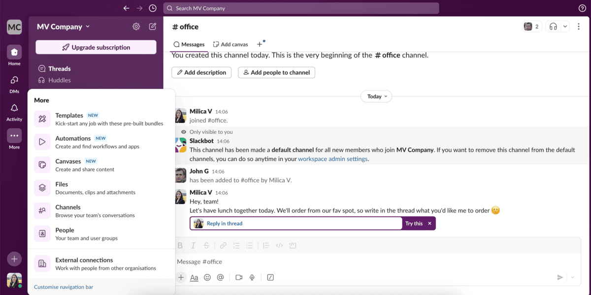Slack’s interface