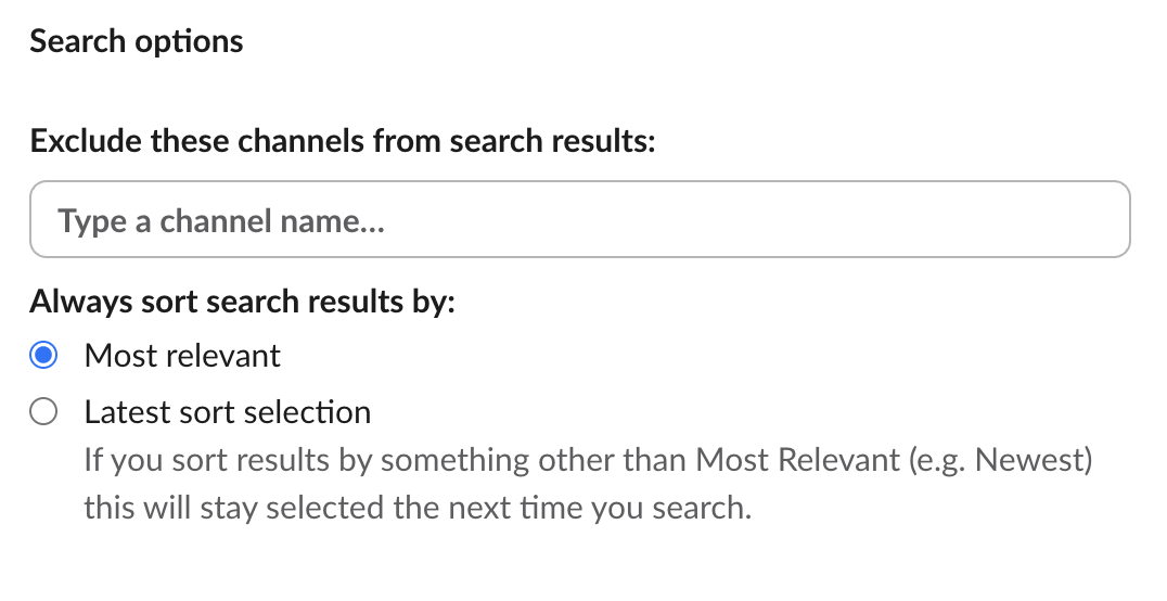 Advanced search options in Slack