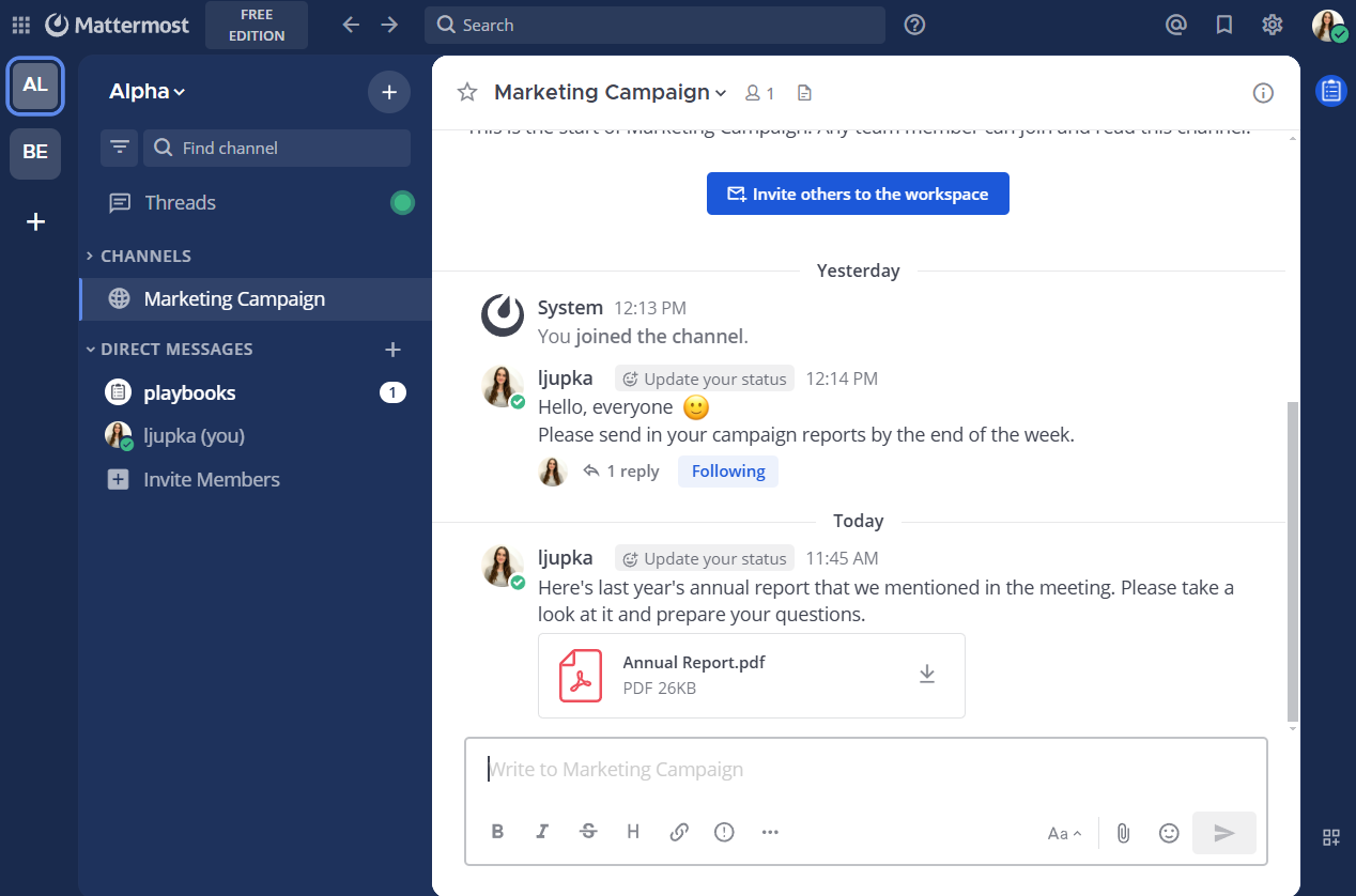 File sharing in Mattermost