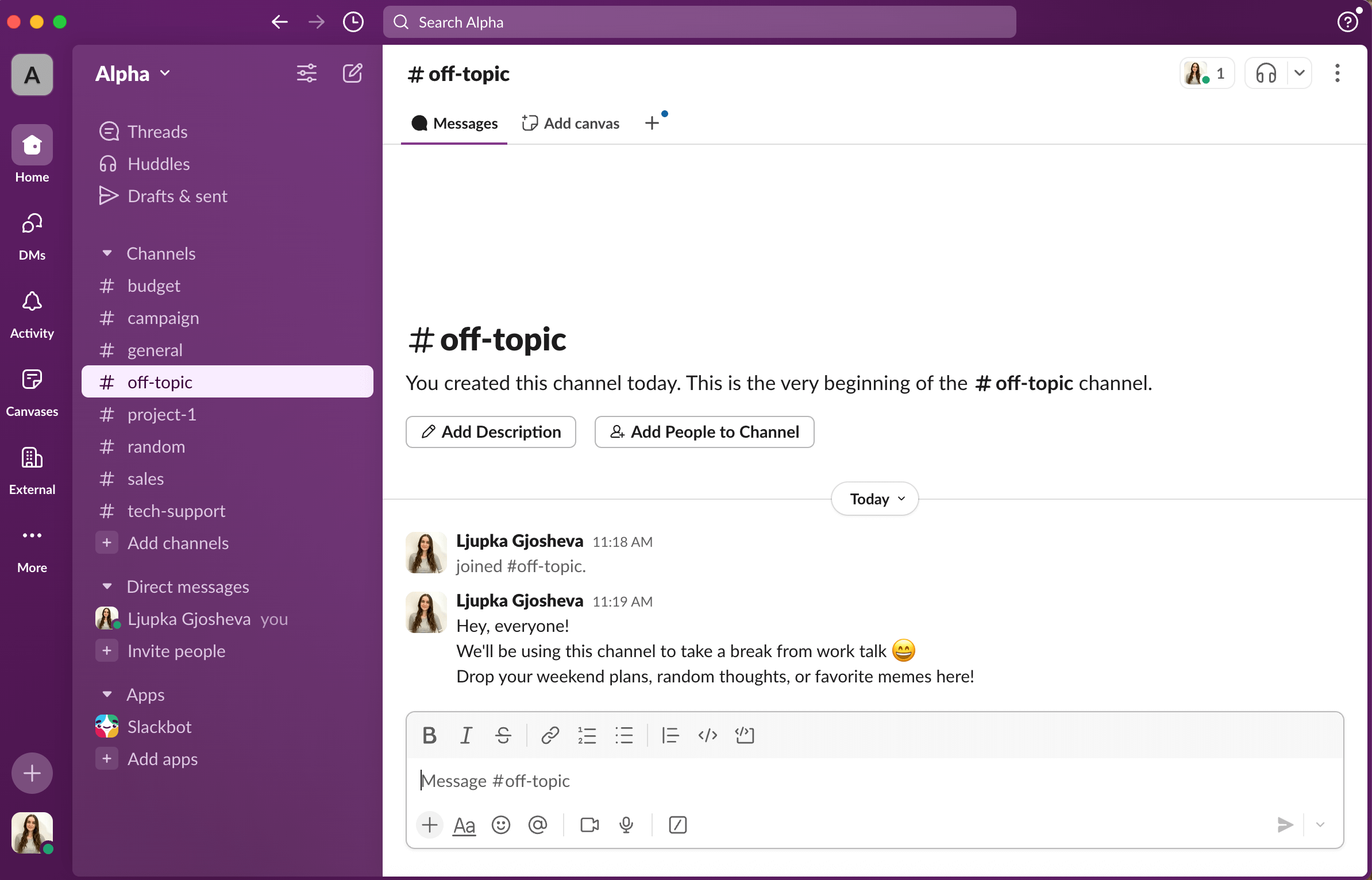 Slack's interface