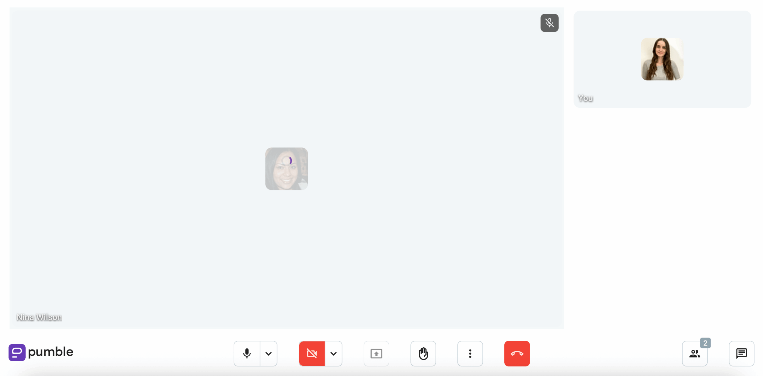 A 1-on-1 video call in Pumble