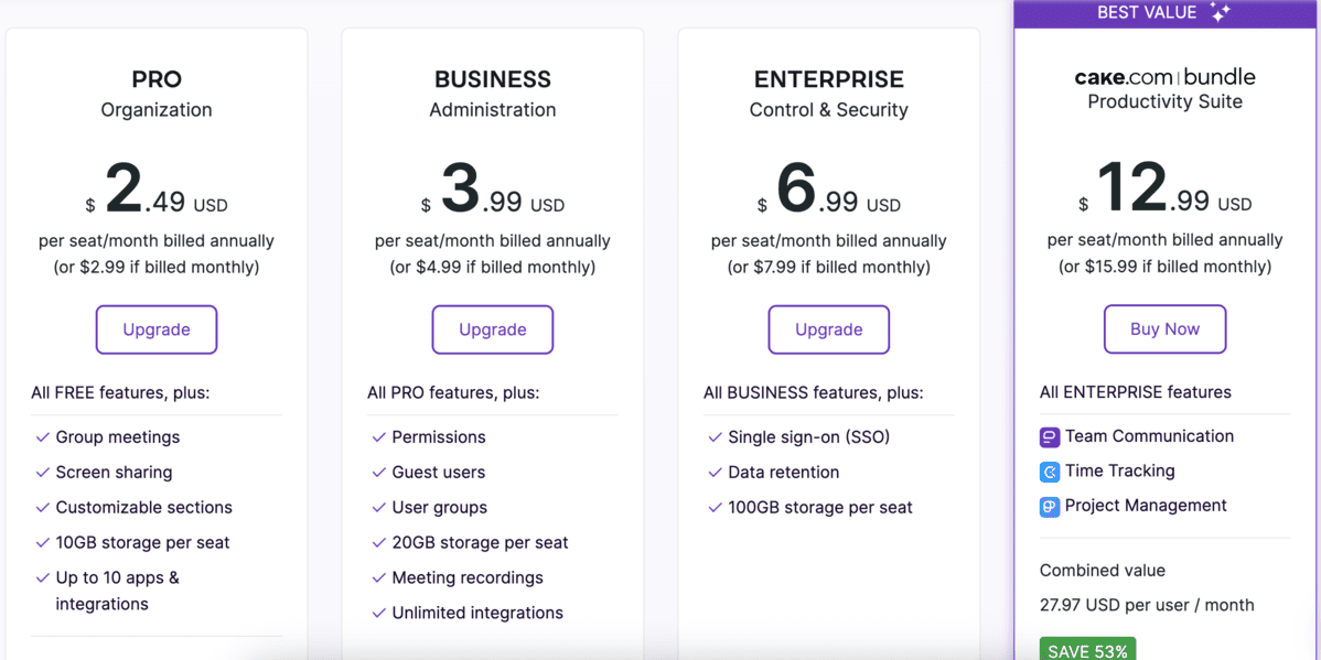 An overview of Pumble's pricing