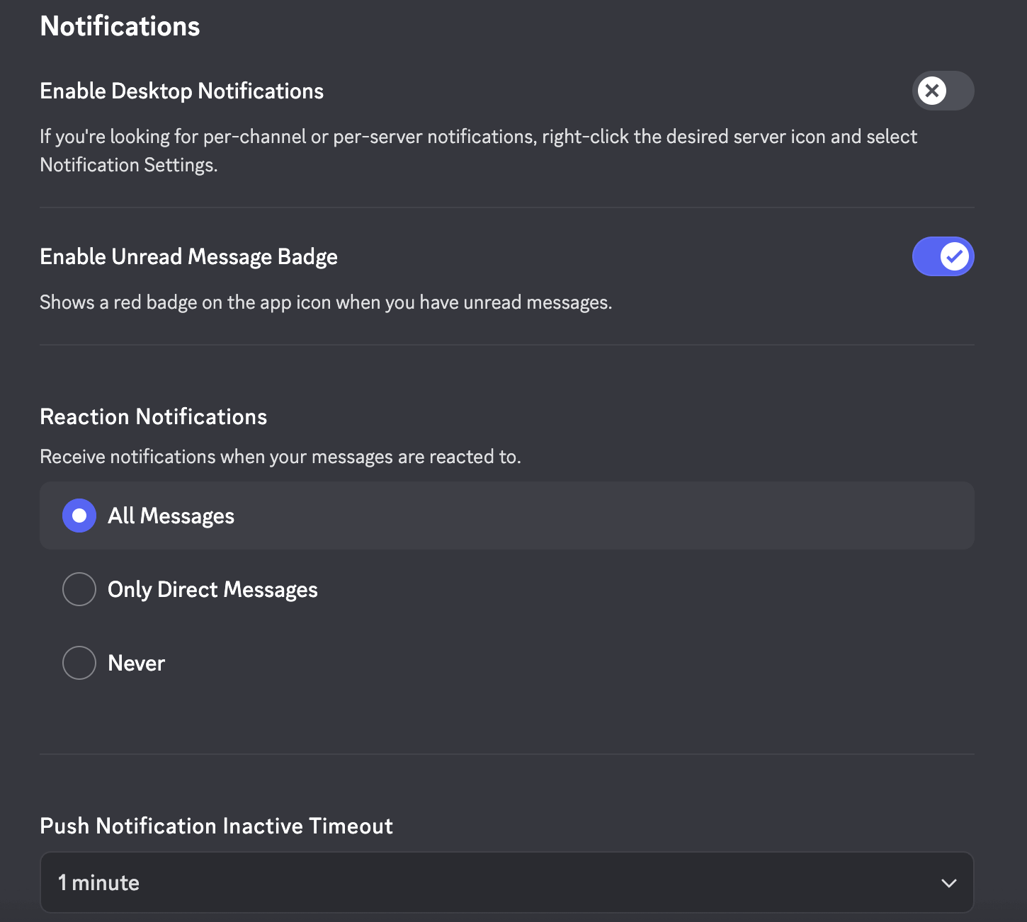 Notification preferences in Discord