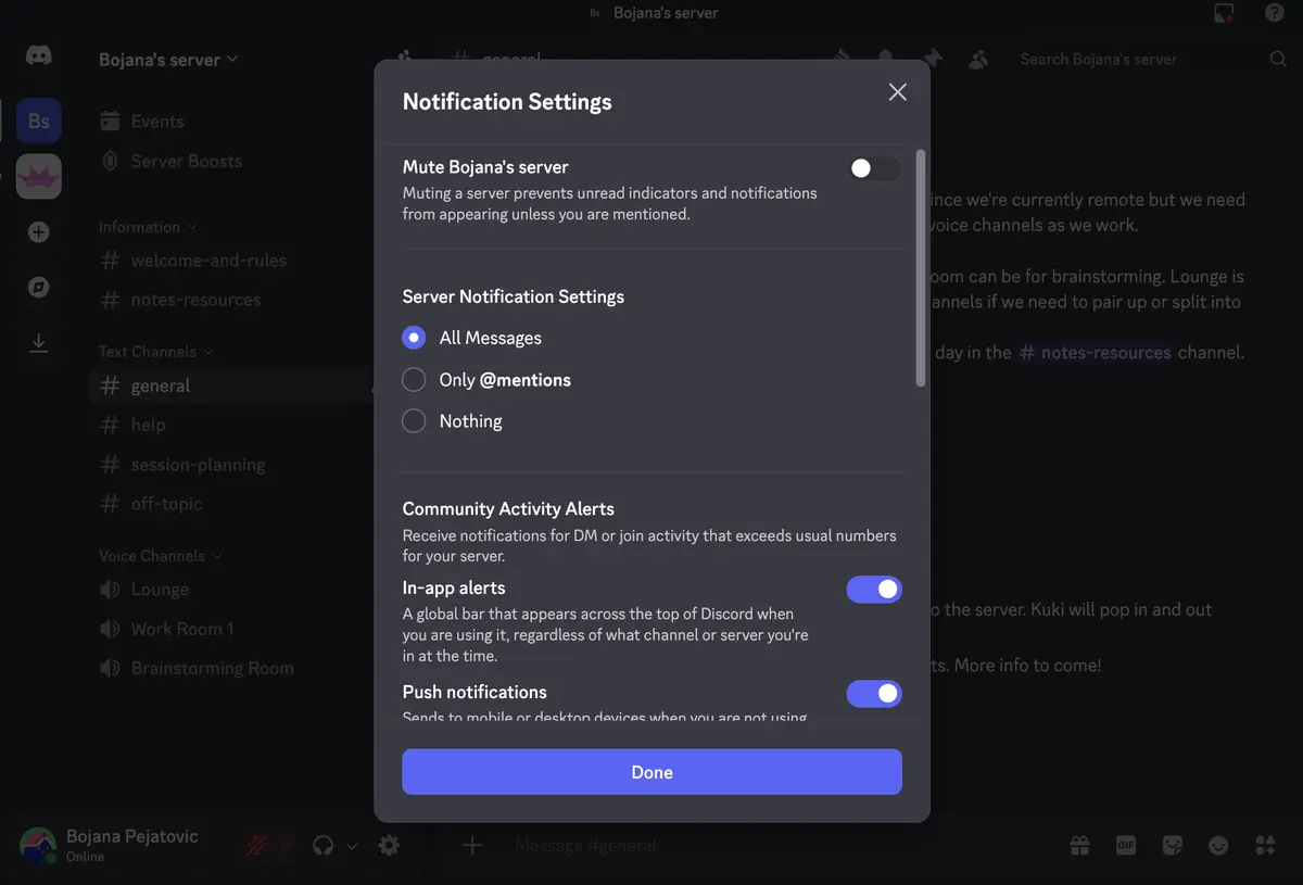 Notification preferences in Discord
