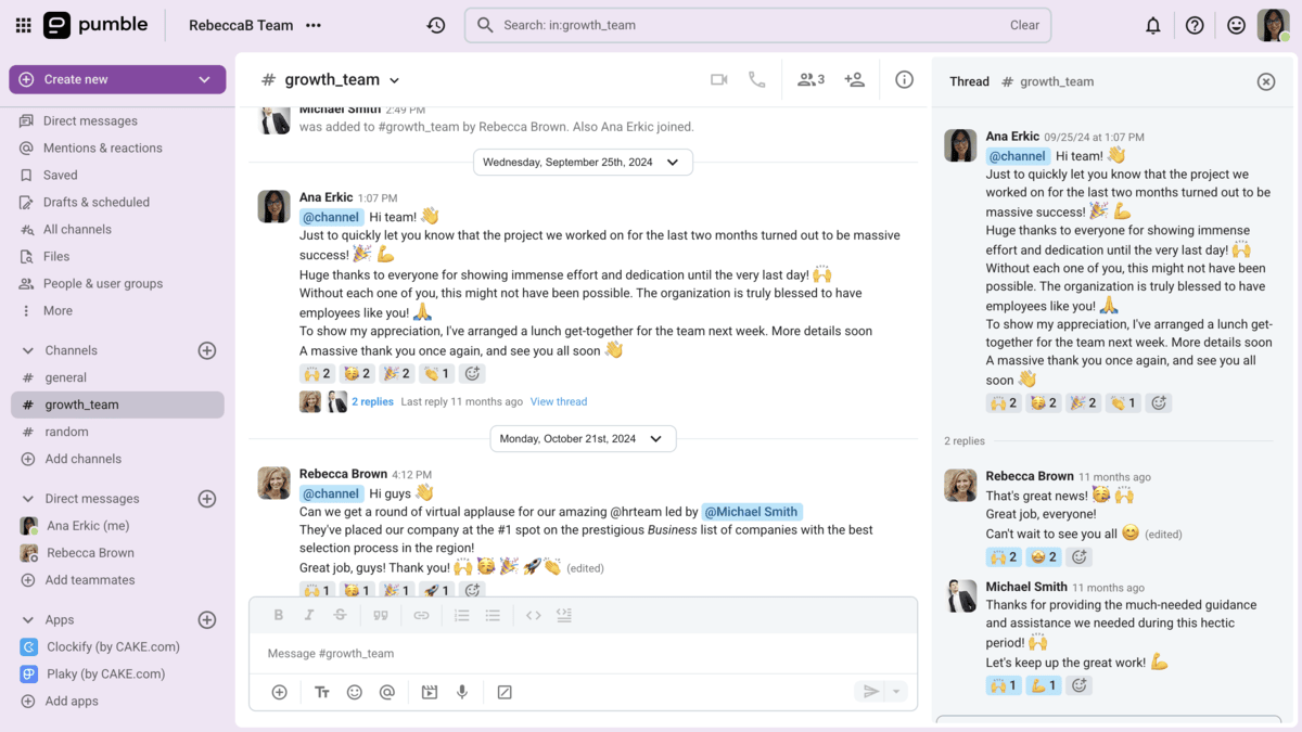 Organized conversations in Pumble
