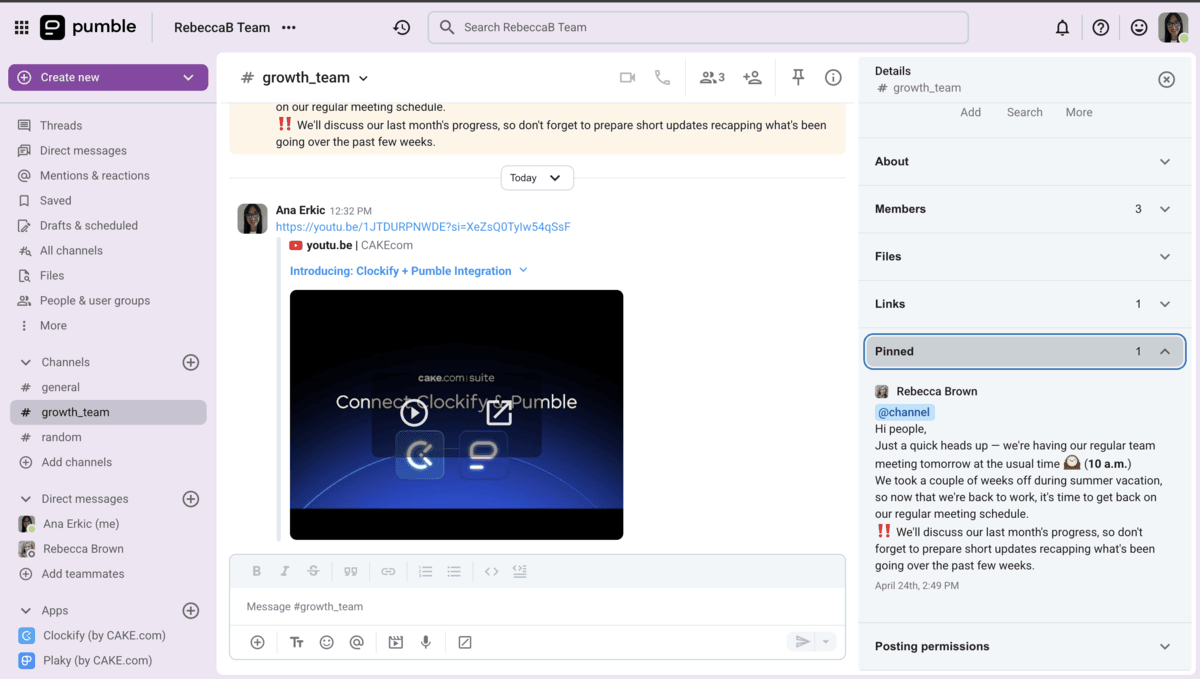 Pumble keeps all your resources neatly stored forever 