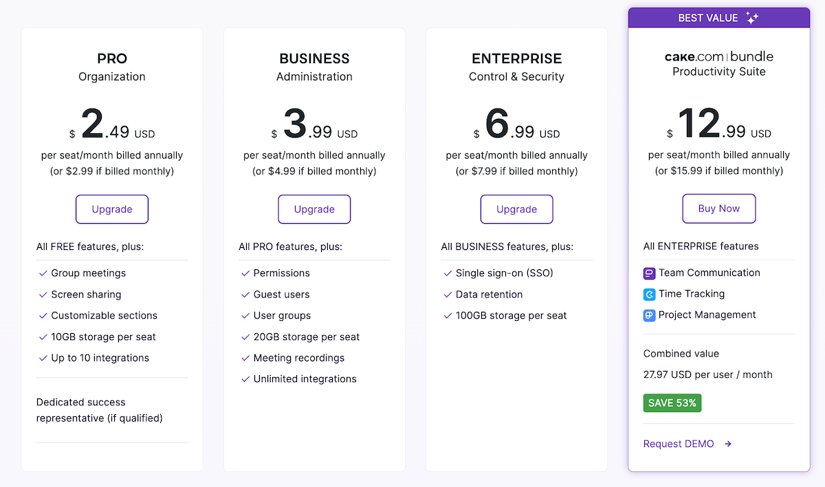 Pumble pricing plans