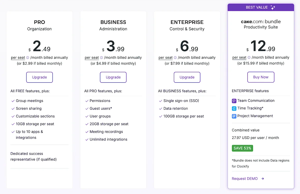 Pumble pricing plans
