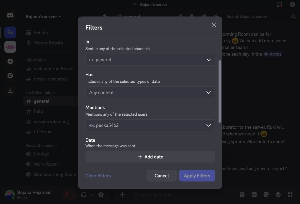 Search filters in Discord