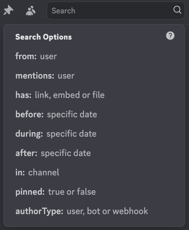 Search filters in Discord