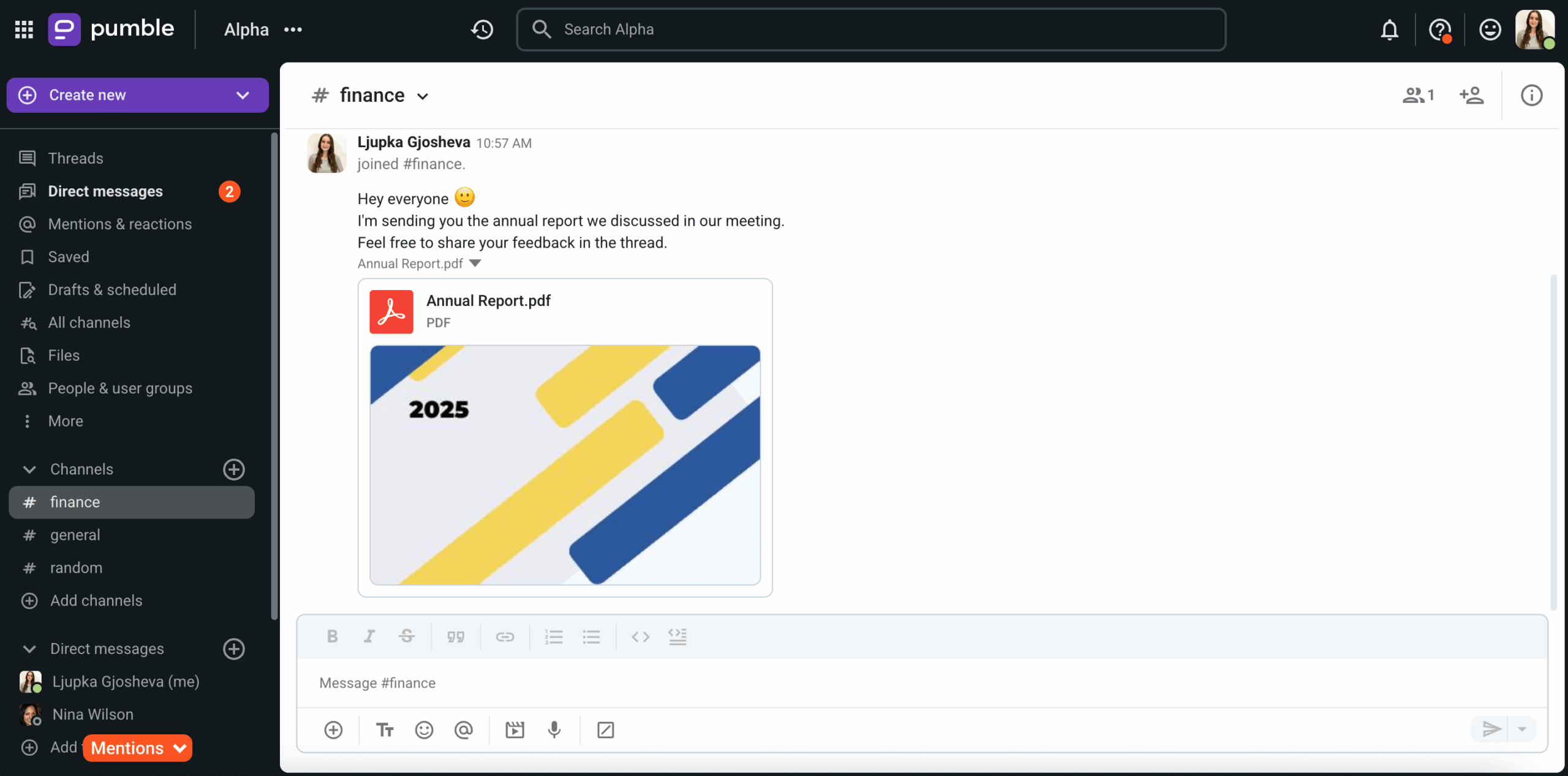 Sending a file in Pumble