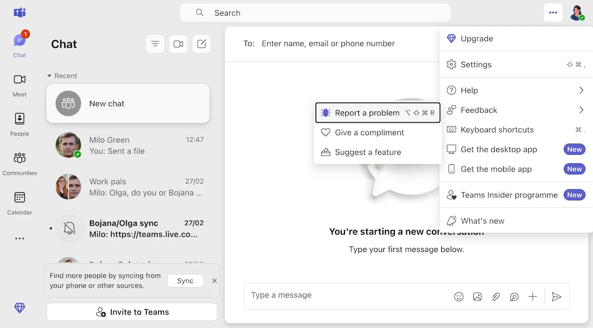 The reporting feature in MS Teams