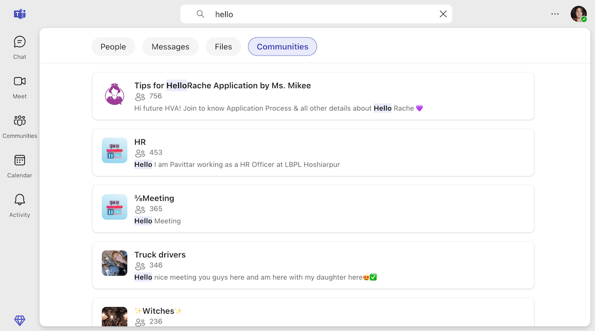 The search feature in Microsoft Teams