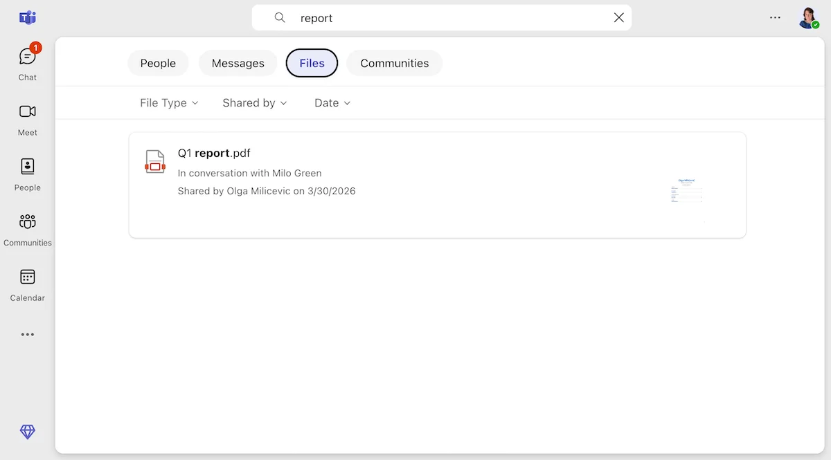 The search feature in Microsoft Teams