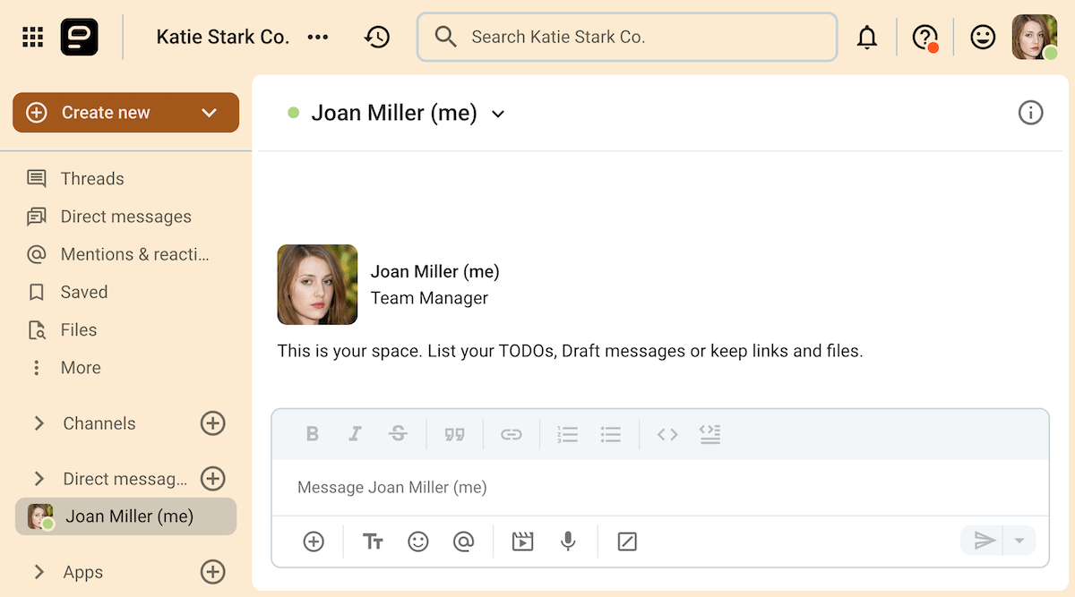 The team communication app, Pumble, has a simple and intuitive interface