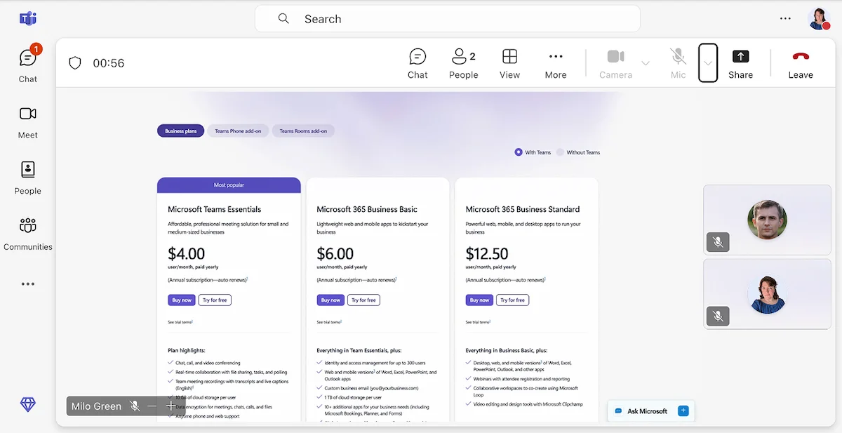 Video calling and screen sharing in Microsoft Teams