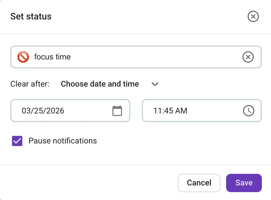 Setting a custom status in Pumble