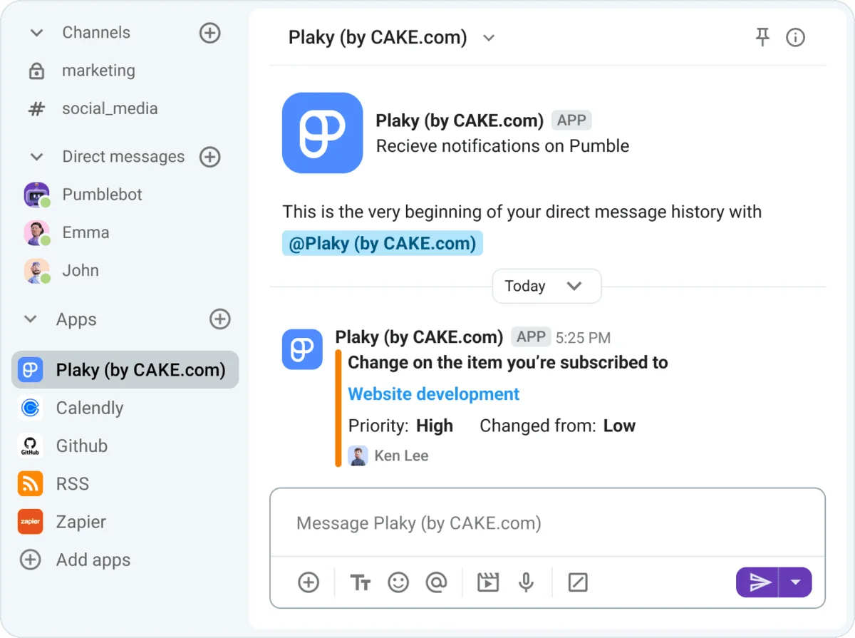 Pumble integration with Plaky