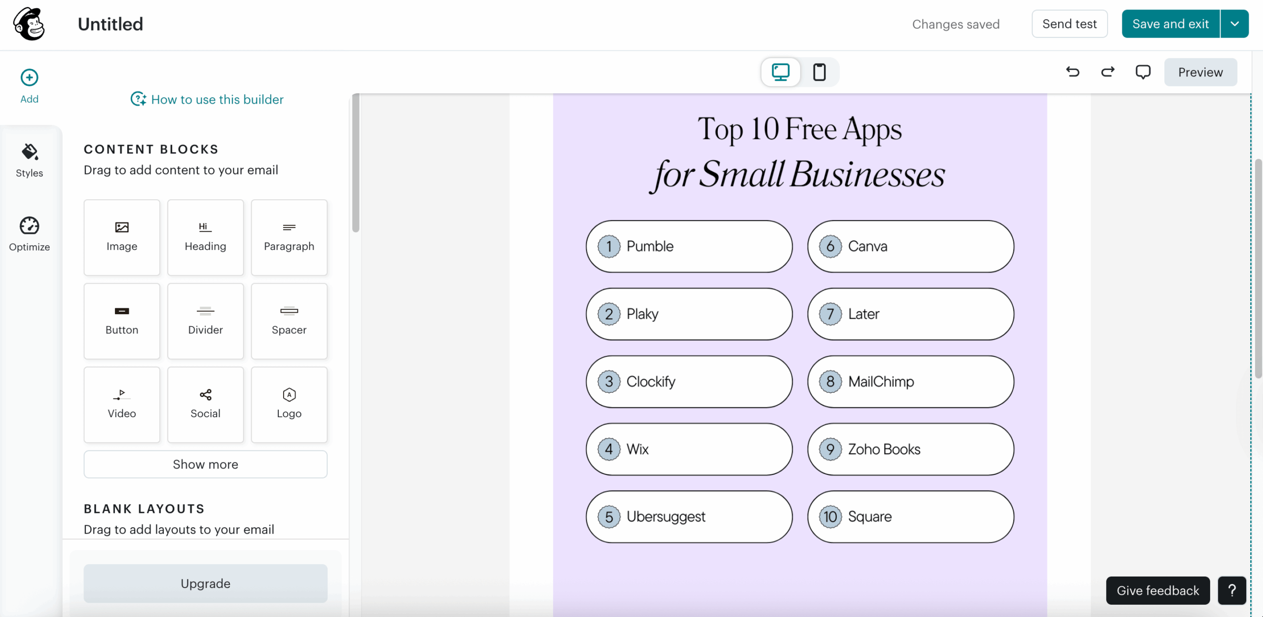 Creating a newsletter email in MailChimp