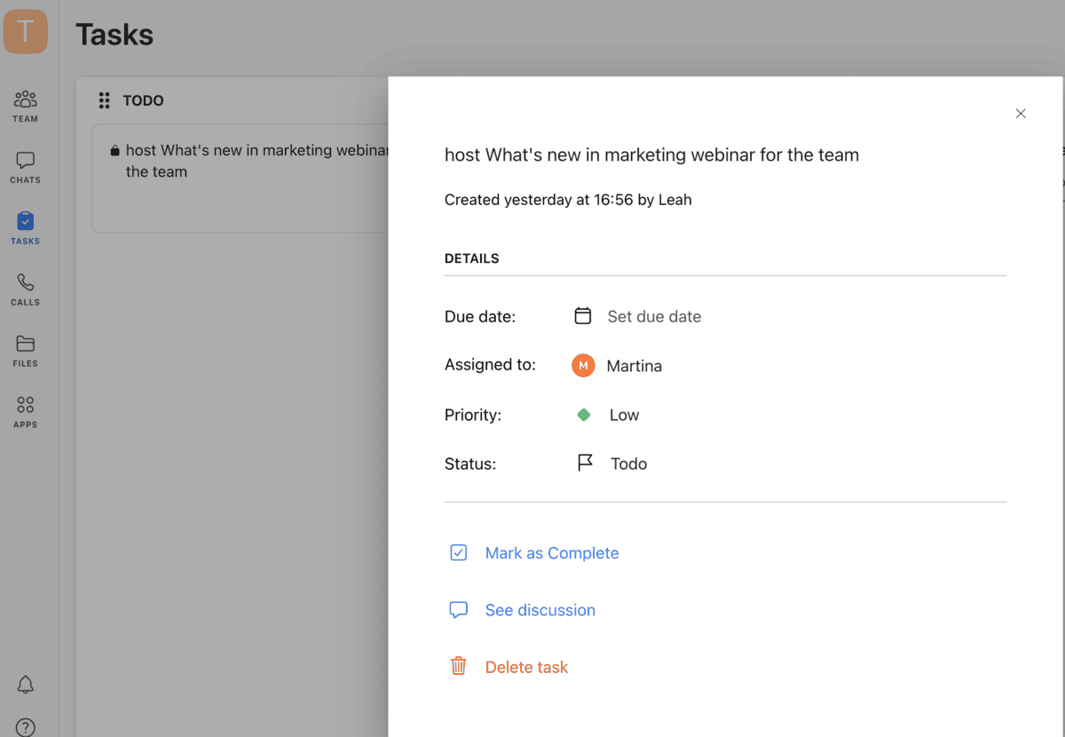 Create tasks from your direct messages in Chanty