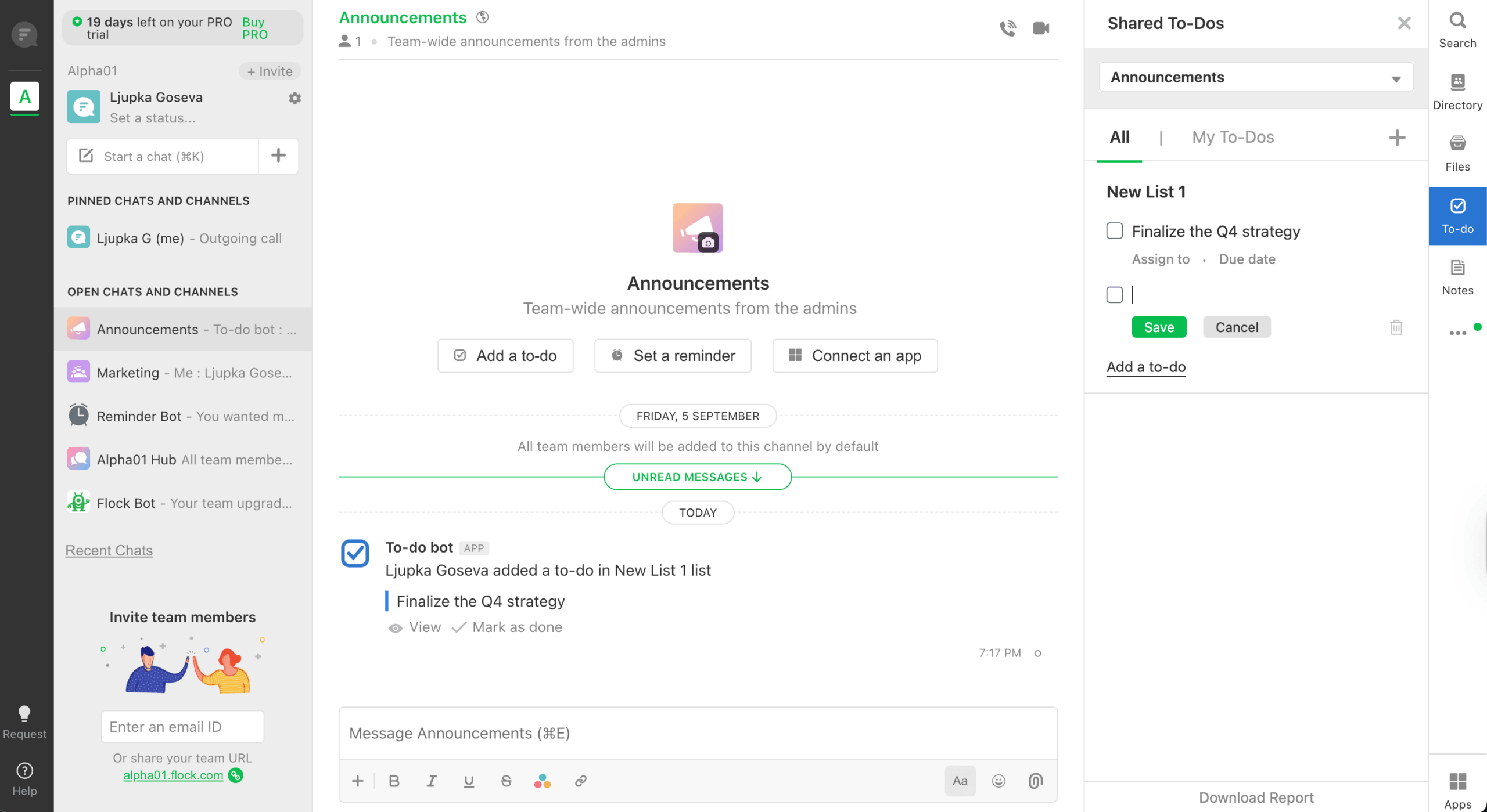 Creating a to-do list in Flock