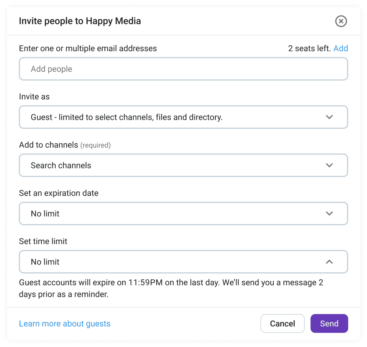 Customize guest account access in Pumble