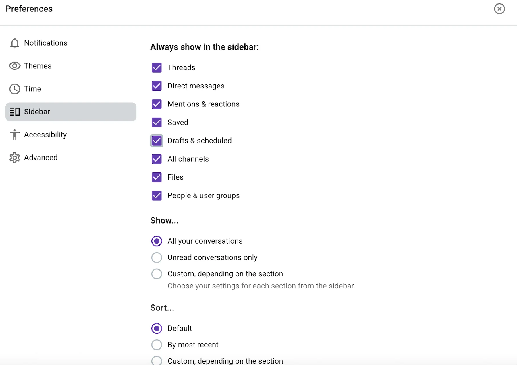 Customize your sidebar just the way you like it in Pumble