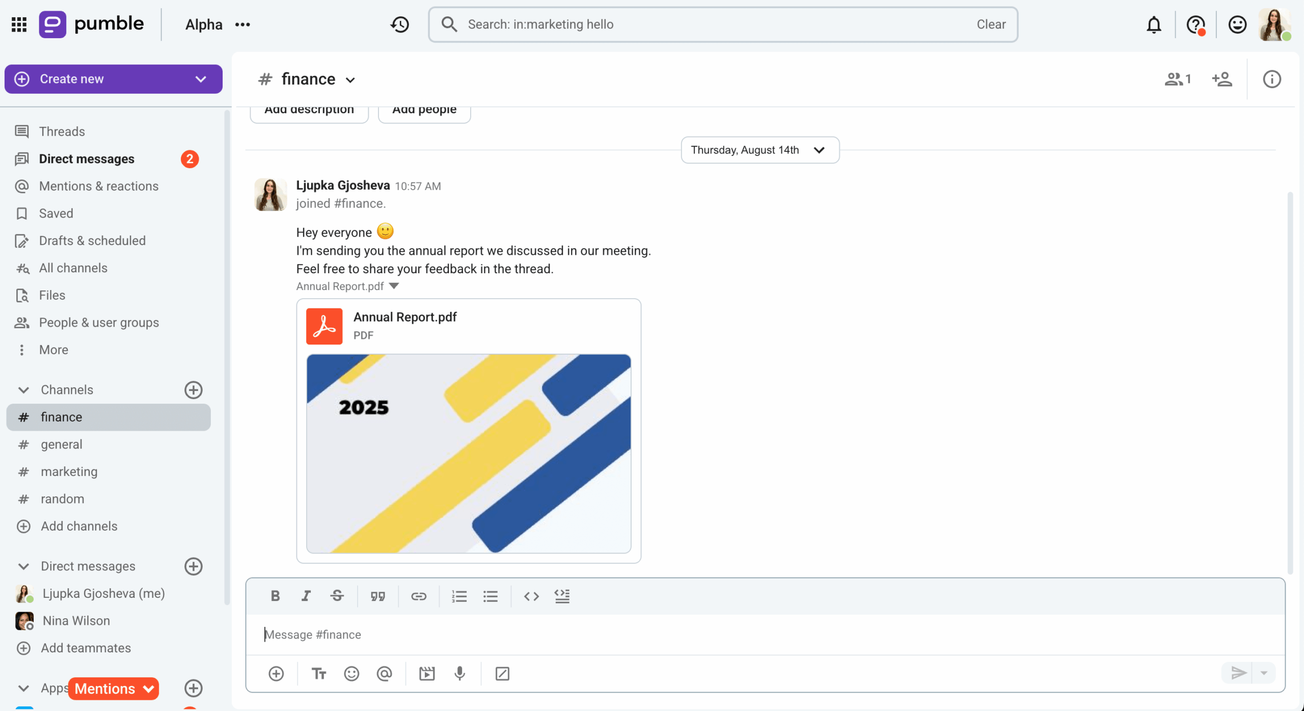 File sharing in Pumble
