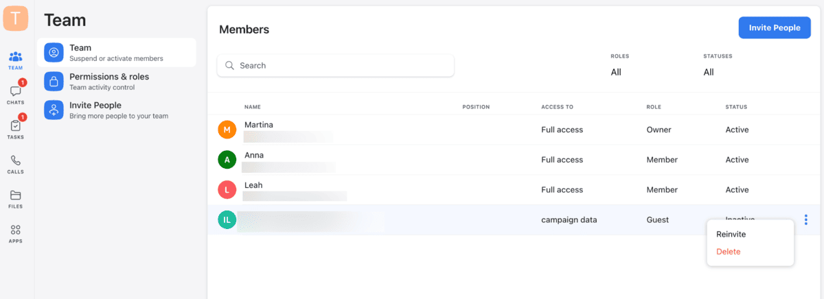 Manually reinvite or delete members and guests in Chanty