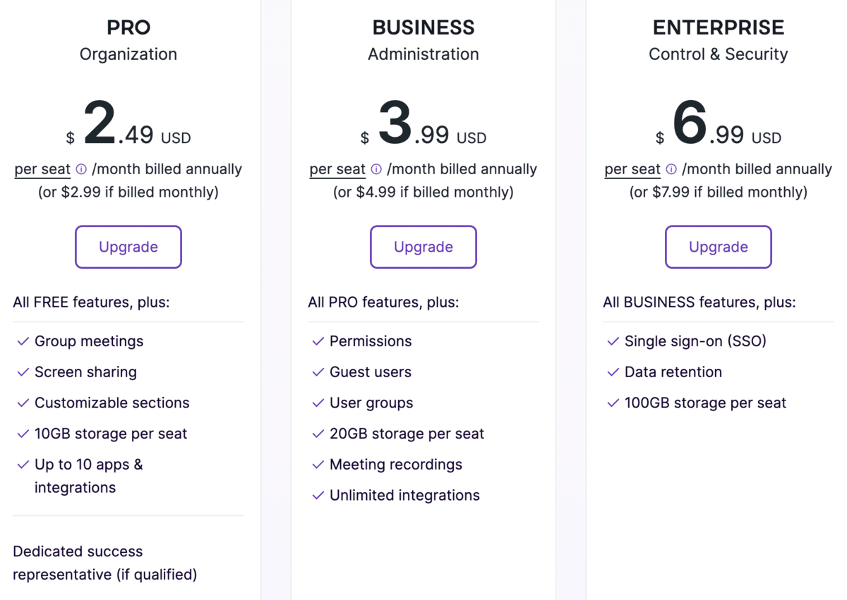 Pumble features & pricing
