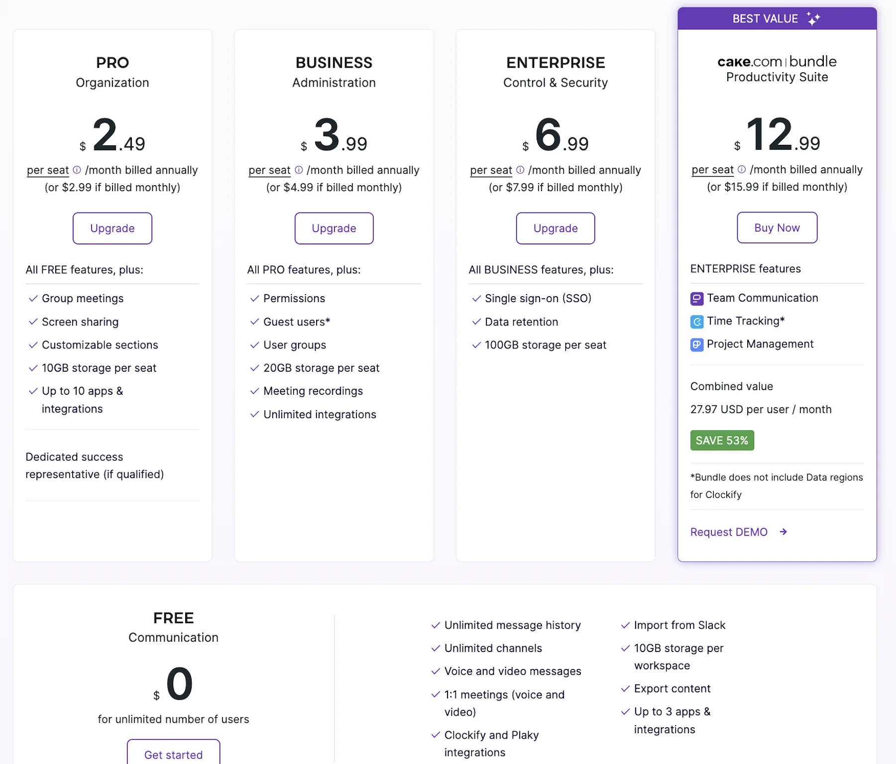 Pumble features & pricing
