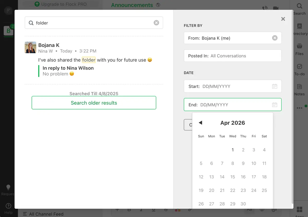 Search filters in Flock