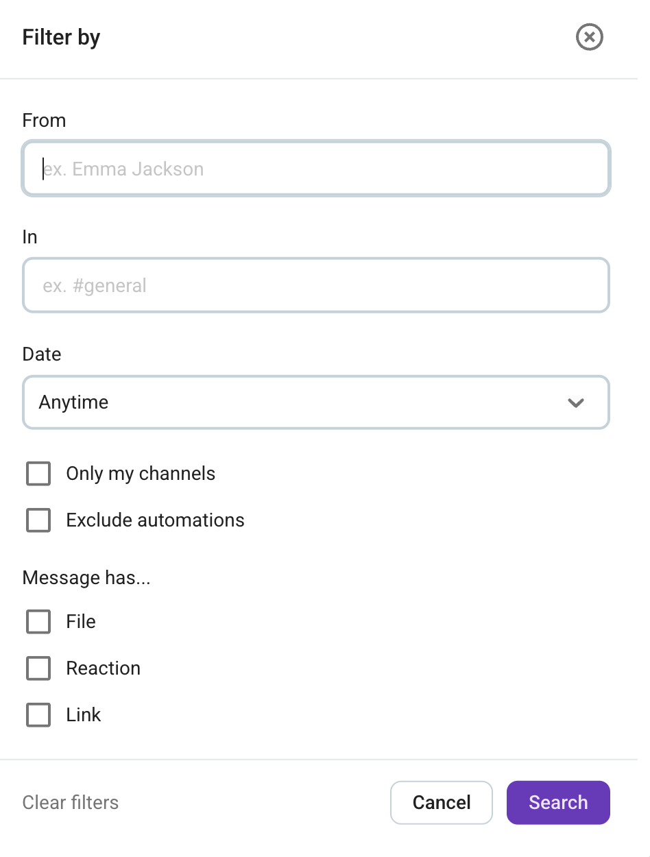 Search filters in Pumble