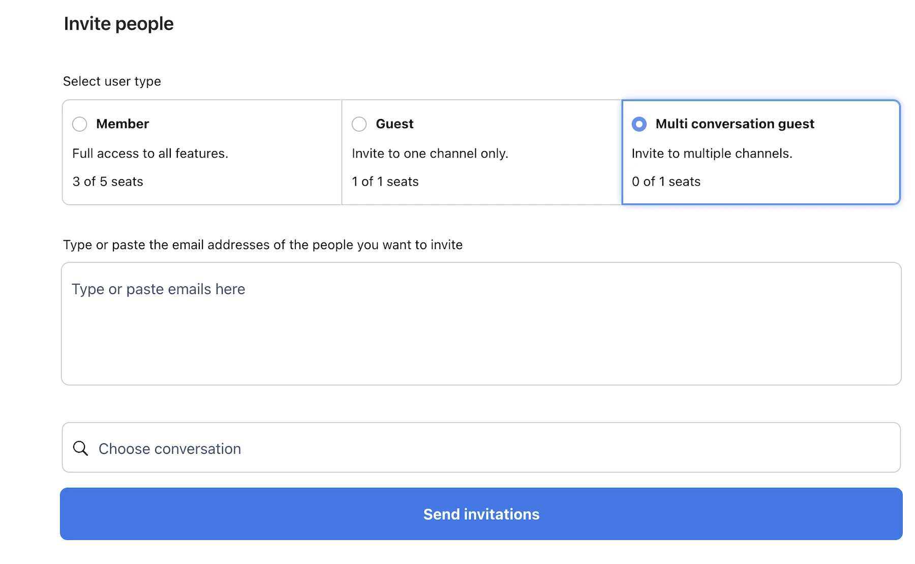 Send invitations to members and guests in Chanty