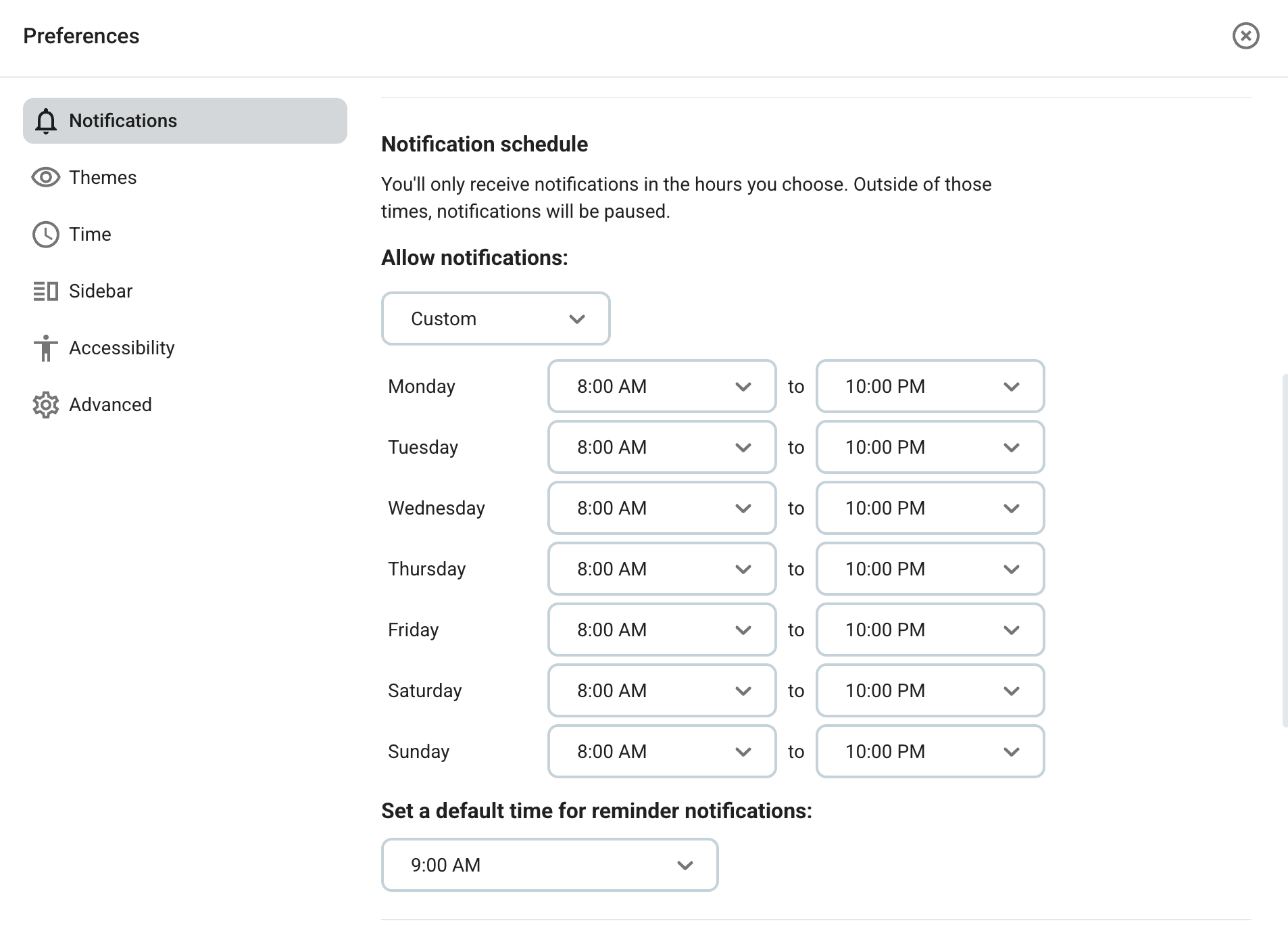 Setting a notification schedule in Pumble