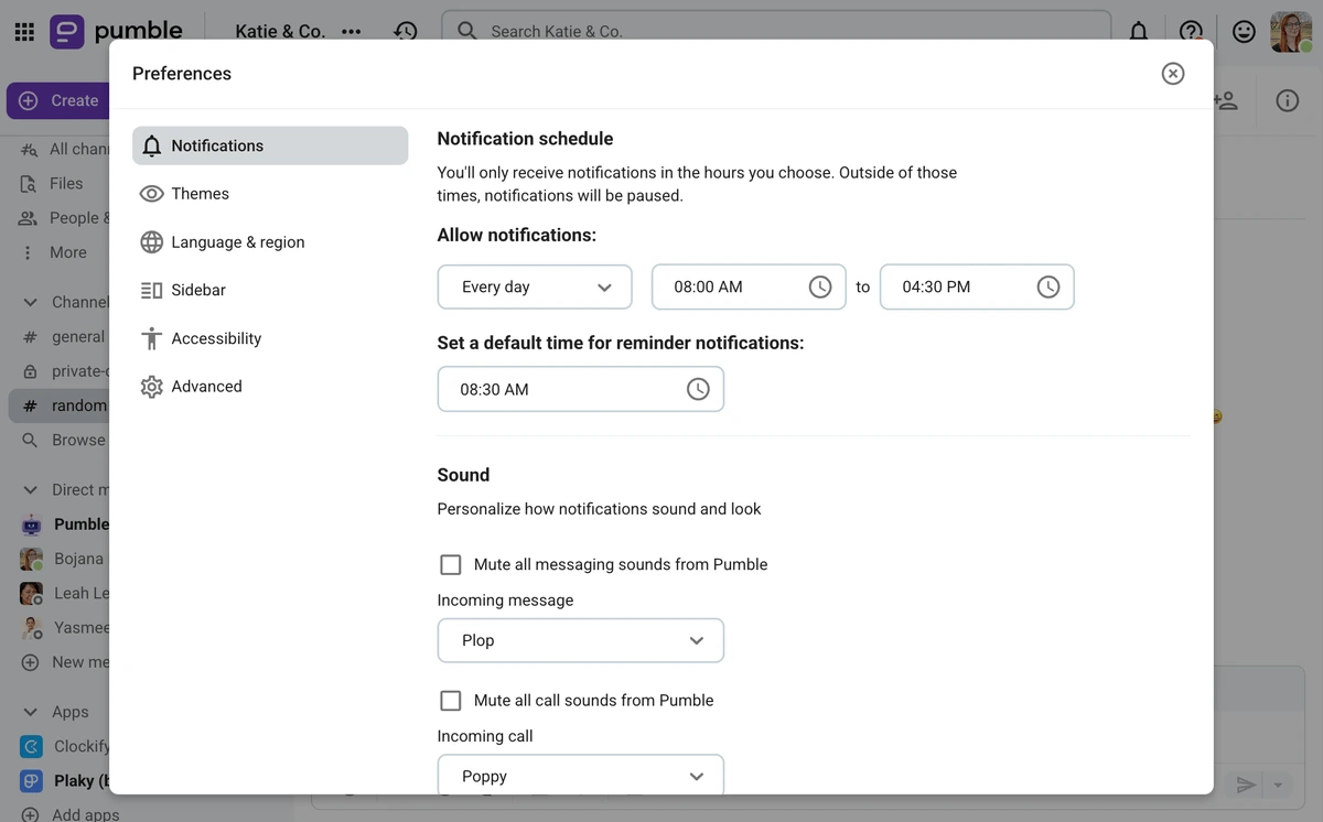 Setting a notification schedule in Pumble