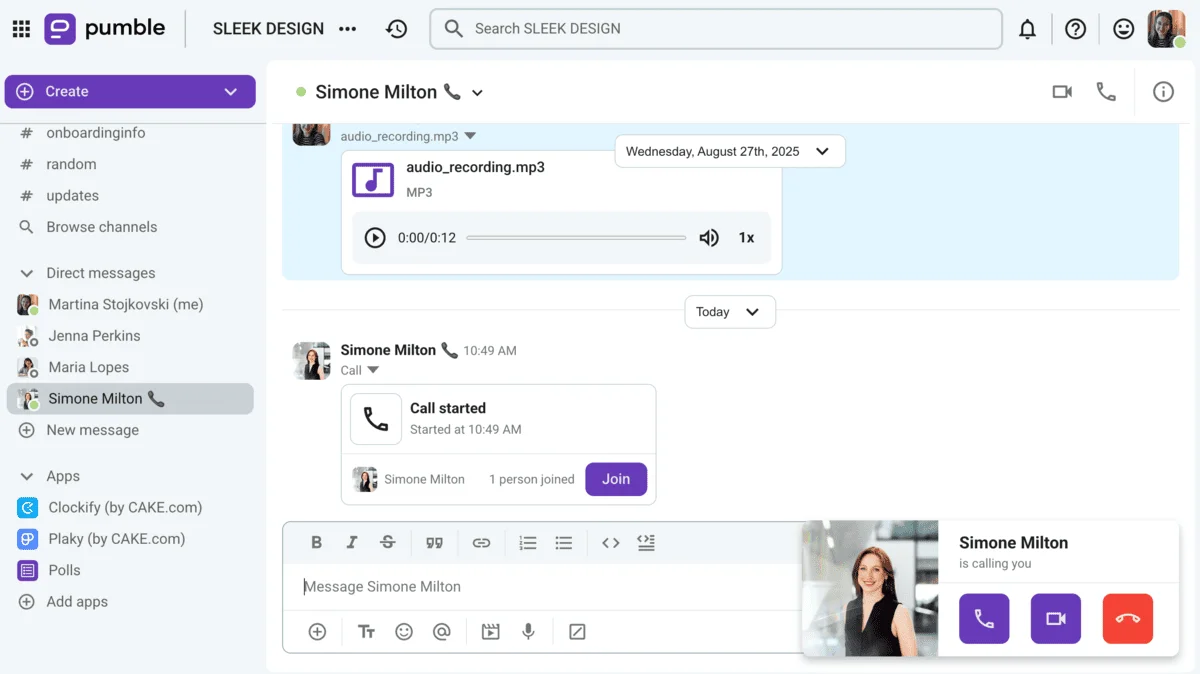 The Pumble UI is easy to use and adapt to your workflows