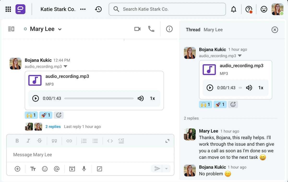 Voice messages in Pumble