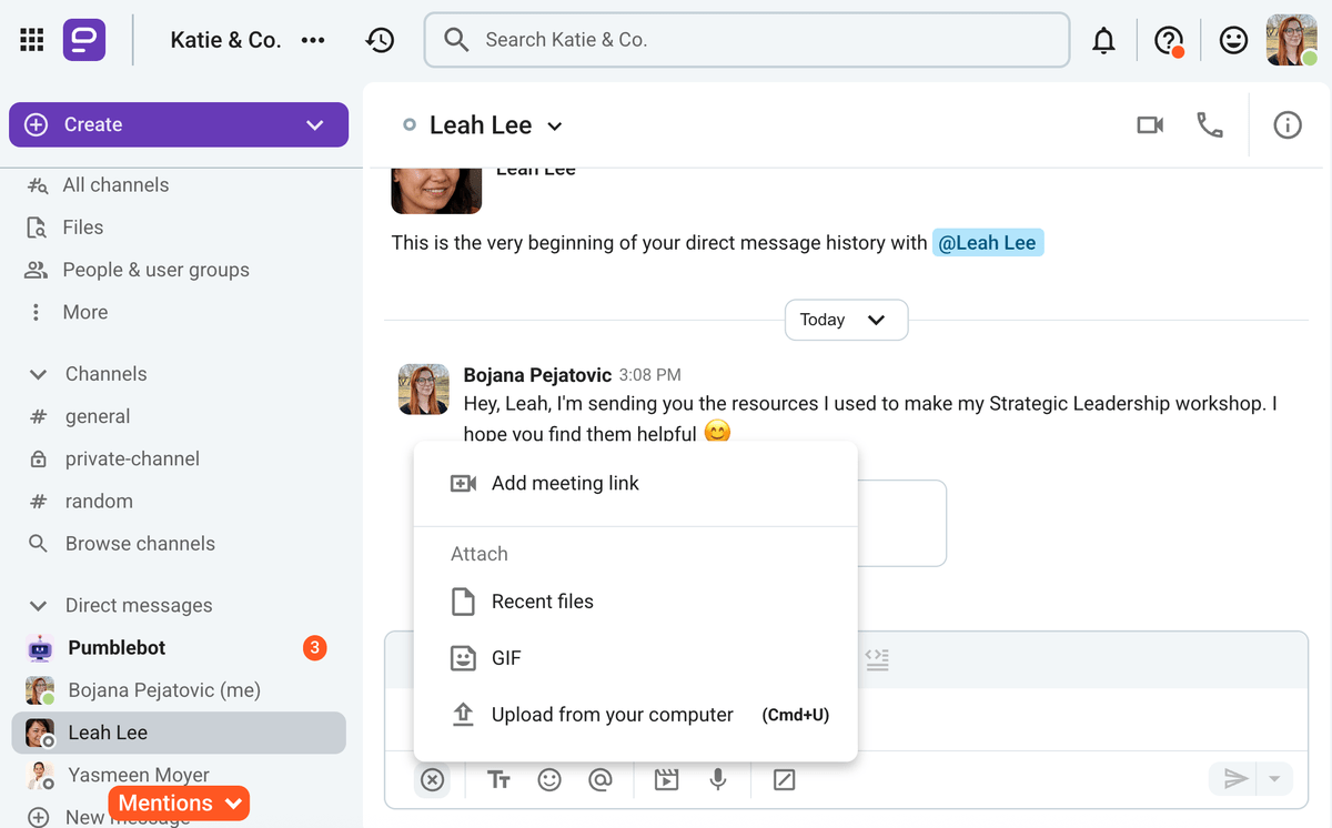 File sharing in Pumble
