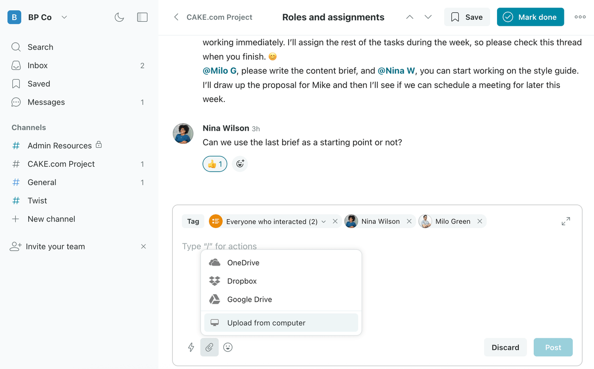 File sharing in Twist