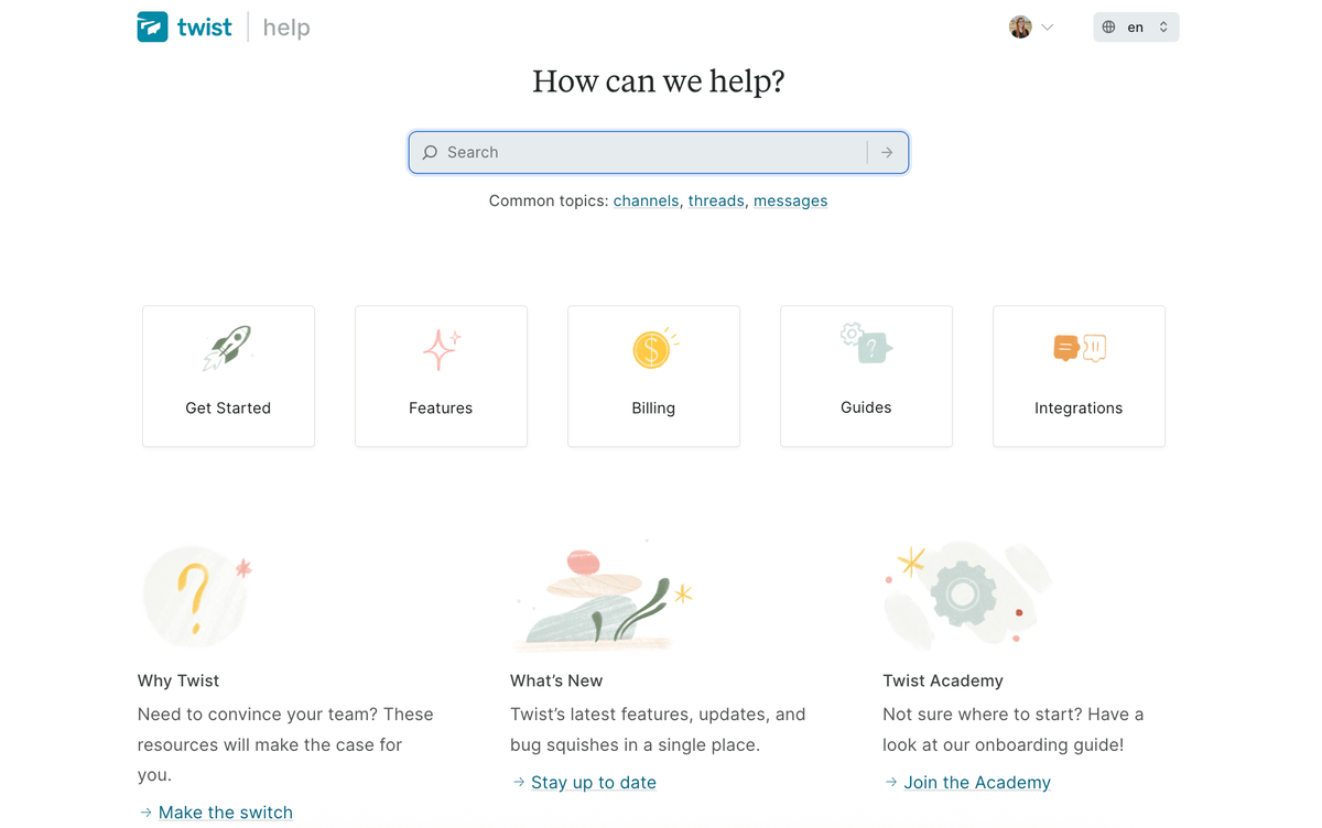 Help center in Twist